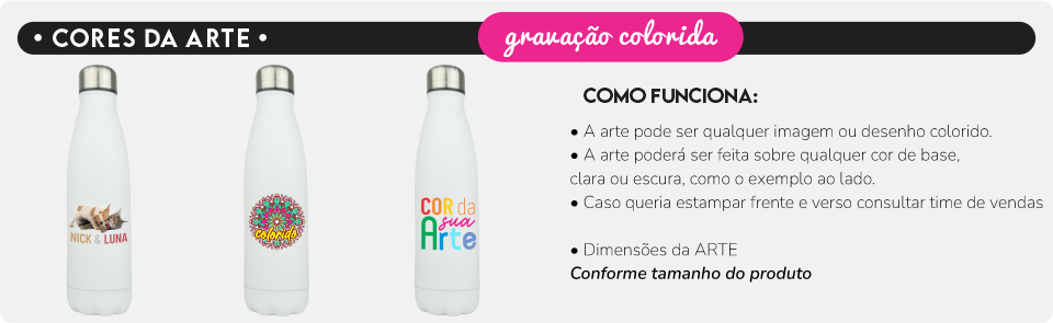 gravacao colorida garrafa aco inox cola termica matte branco 500ml loja copos