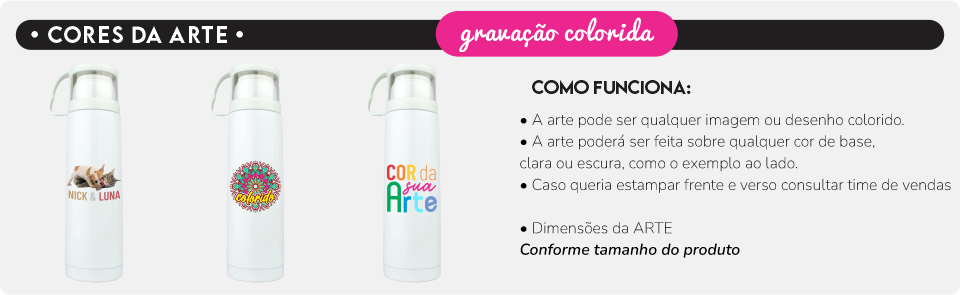 gravacao colorida garrafa aco inox termica c copo branca 500ml loja copos