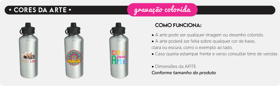 gravacao coloridagarrafa aluminio aqueeze arata 600 ml tampa dupla loja copos