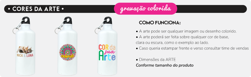 gravacao colorida garrafa aluminio squeeze branco 600ml mosquetao loja copos