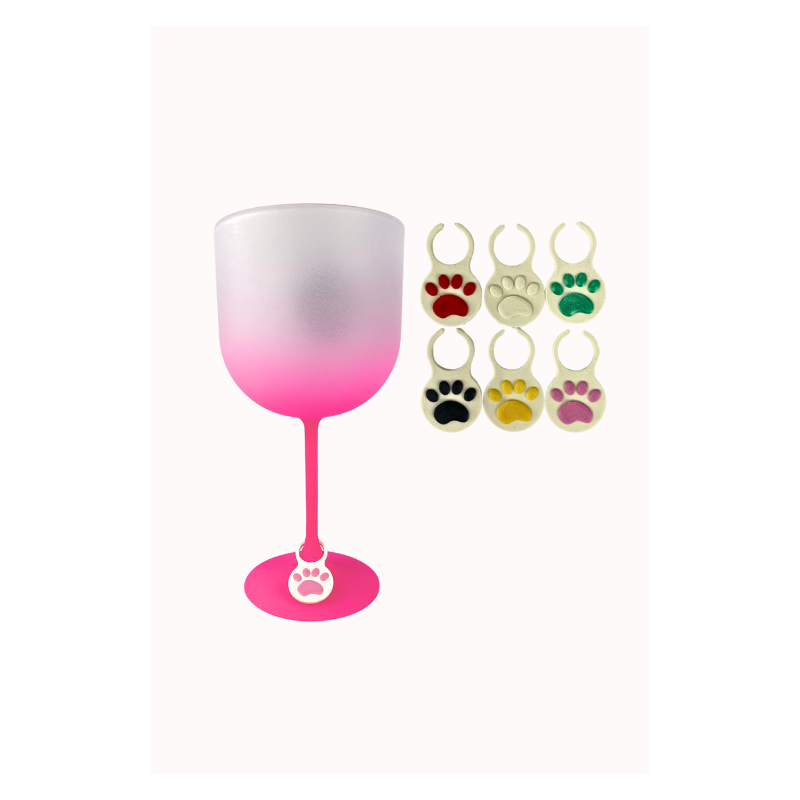 marcador de taca de vinho e copo patinhas pet