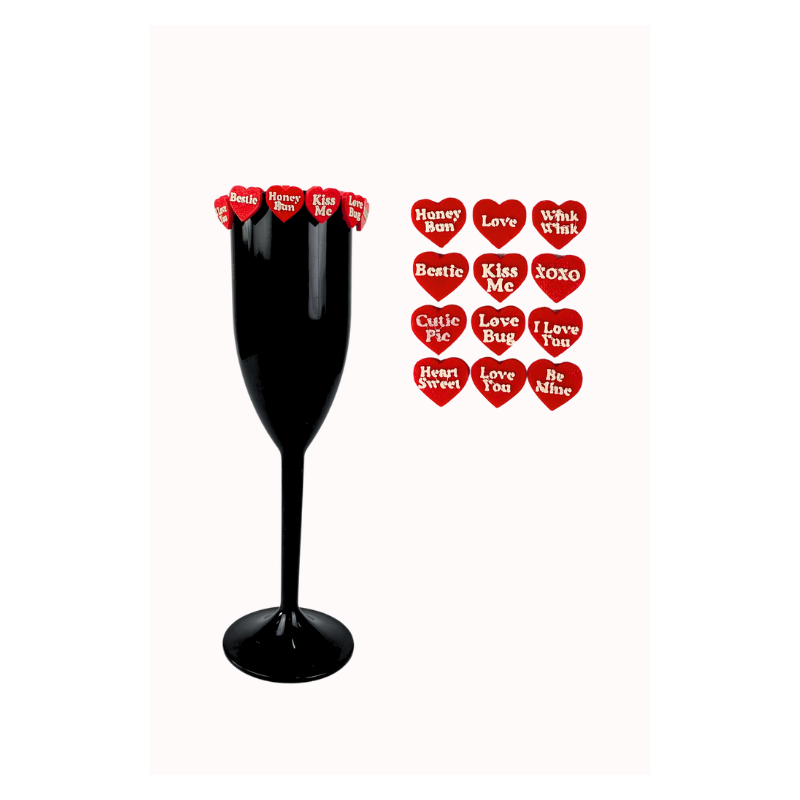 marcador de taca de vinho e copo formato coracao com frases