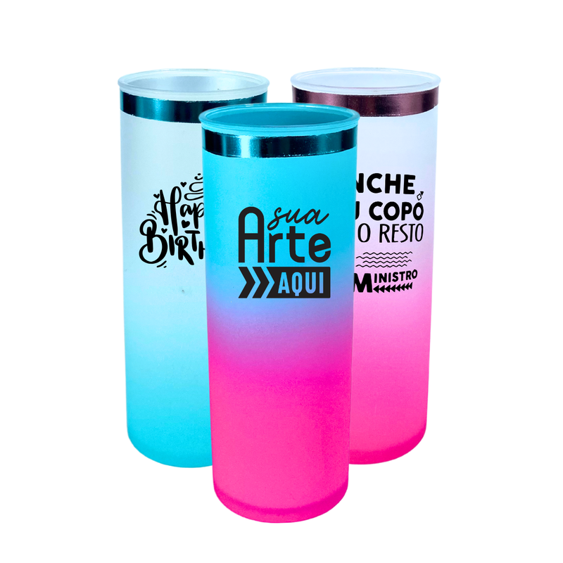 copo long drink degrade acrilico personalizado 350ml borda metalizada